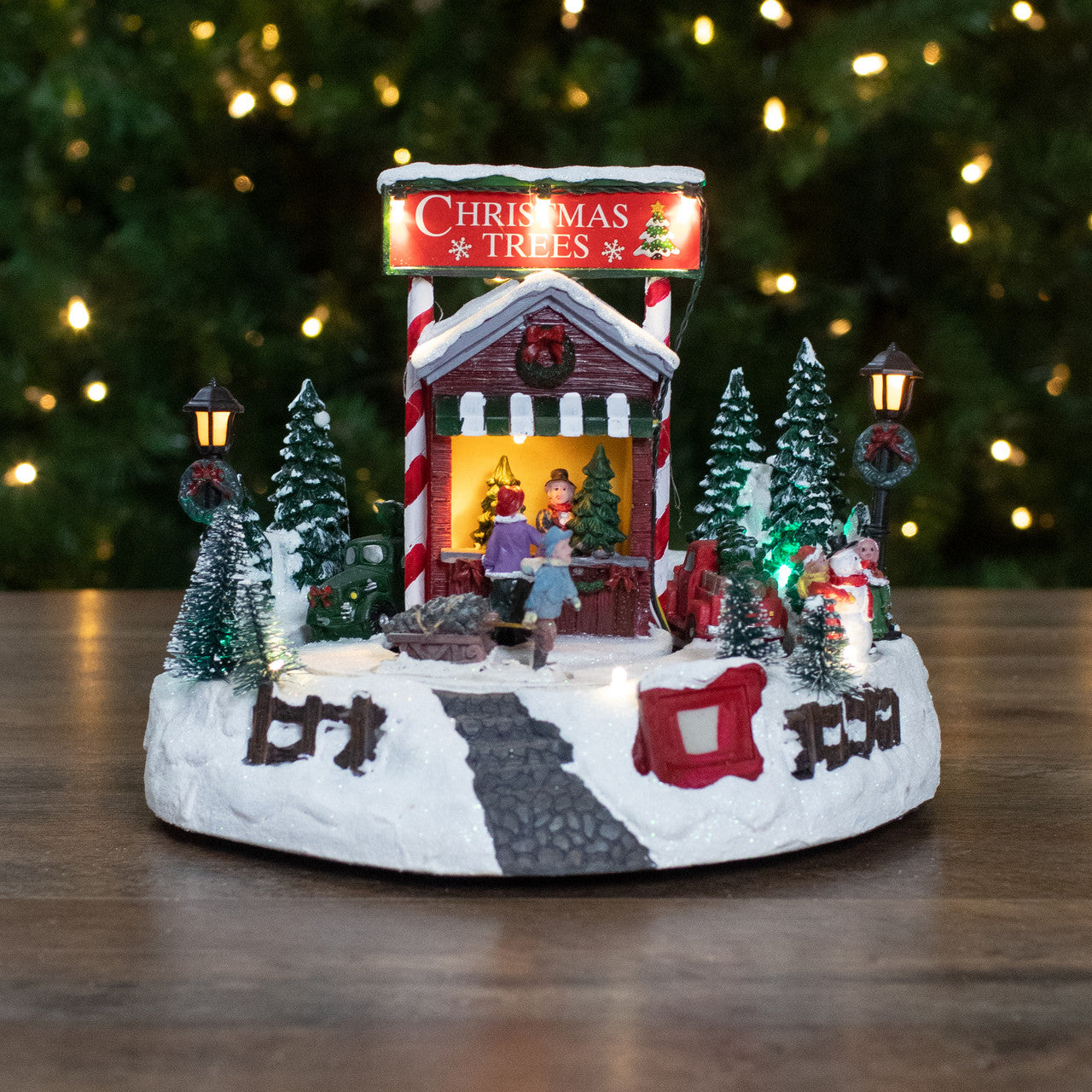 9" Lighted and Animated Christmas Tree Farm Winter Scene with Moving Cars