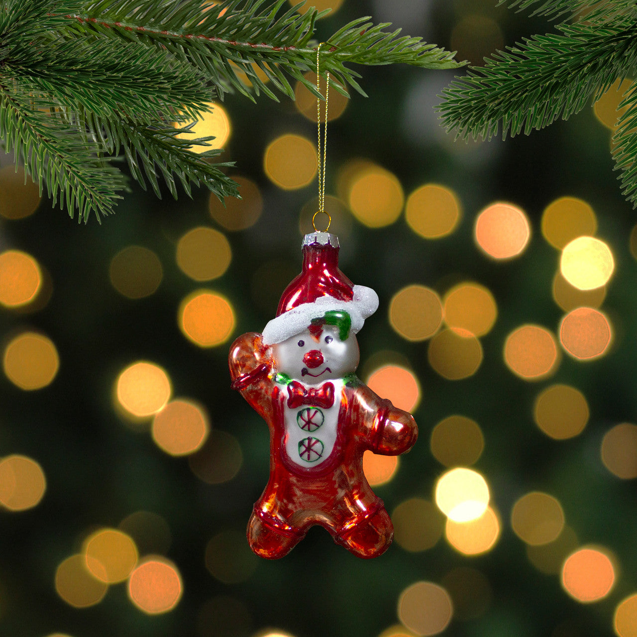 5" Gingerbread Man with Santa Hat Hanging Glass Christmas Ornament