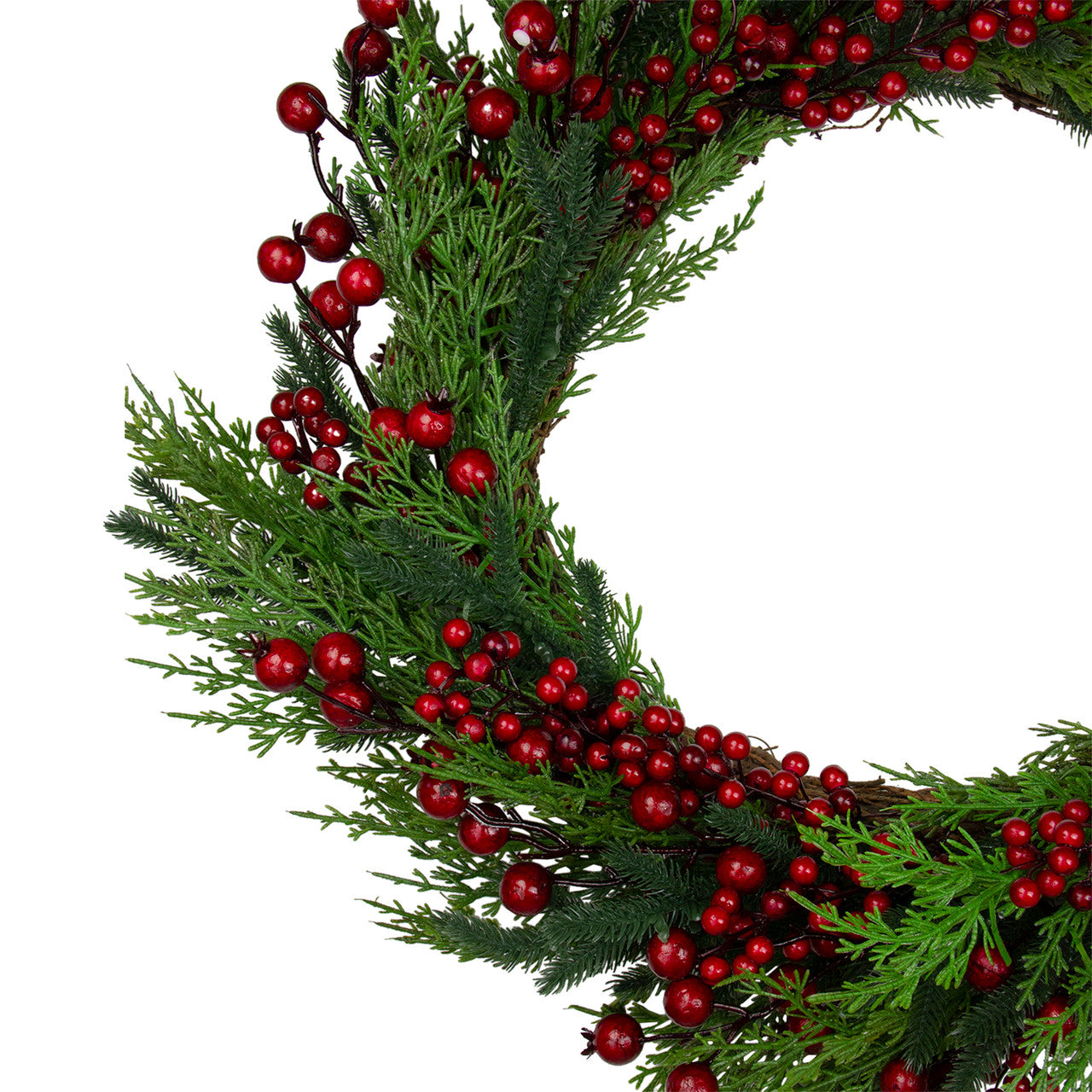 Mixed Pine and Berries Artificial Christmas Wreath - 26 inch, Unlit