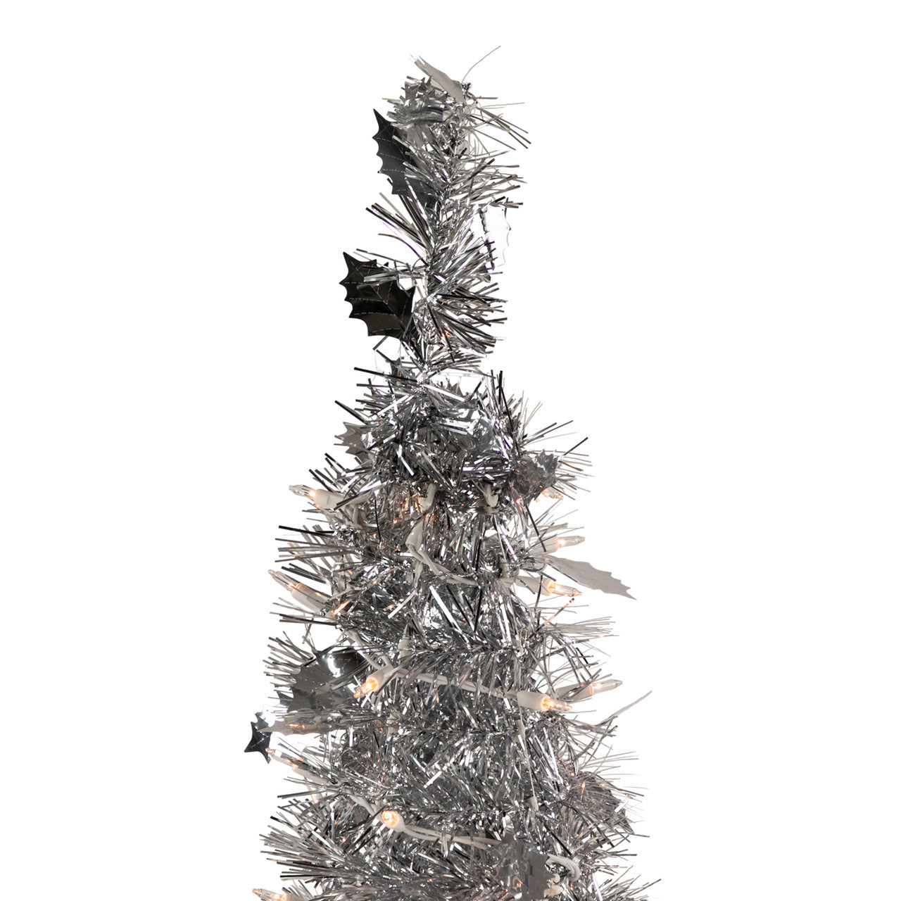 6' Pre-Lit Silver Tinsel Pop-Up Artificial Christmas Tree - Clear Lights