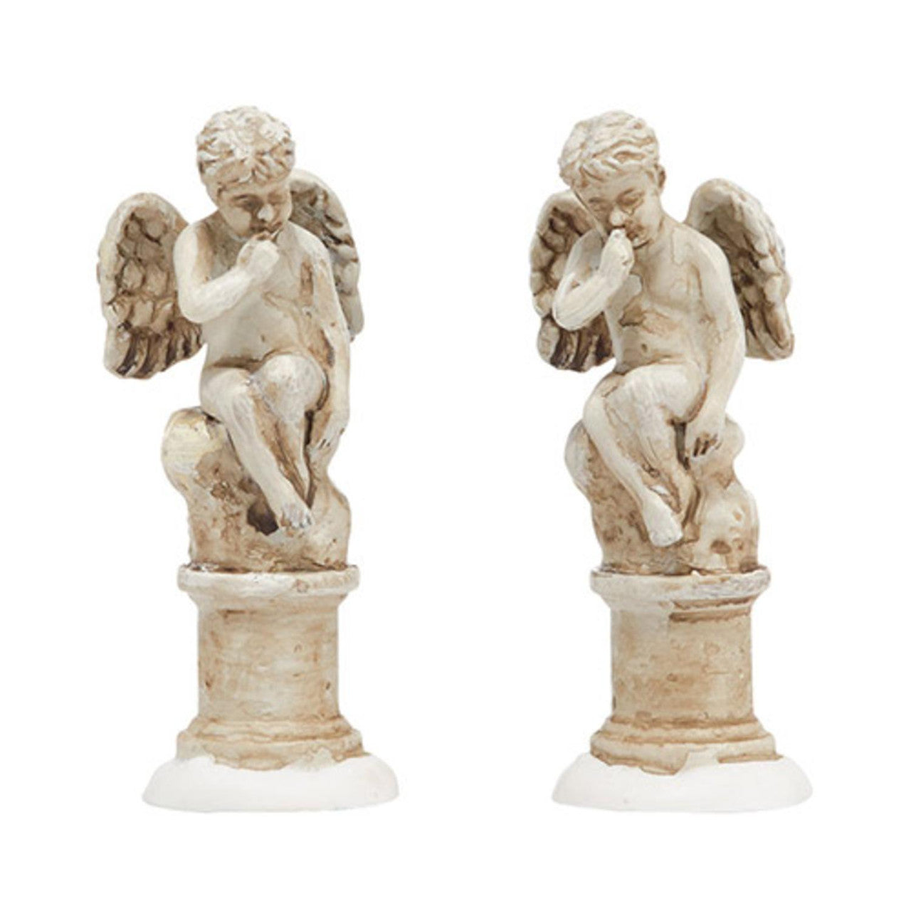 Set of 2 Ivory and White Tudor Gardens Cherubs Tabletop Figurines 2.25"