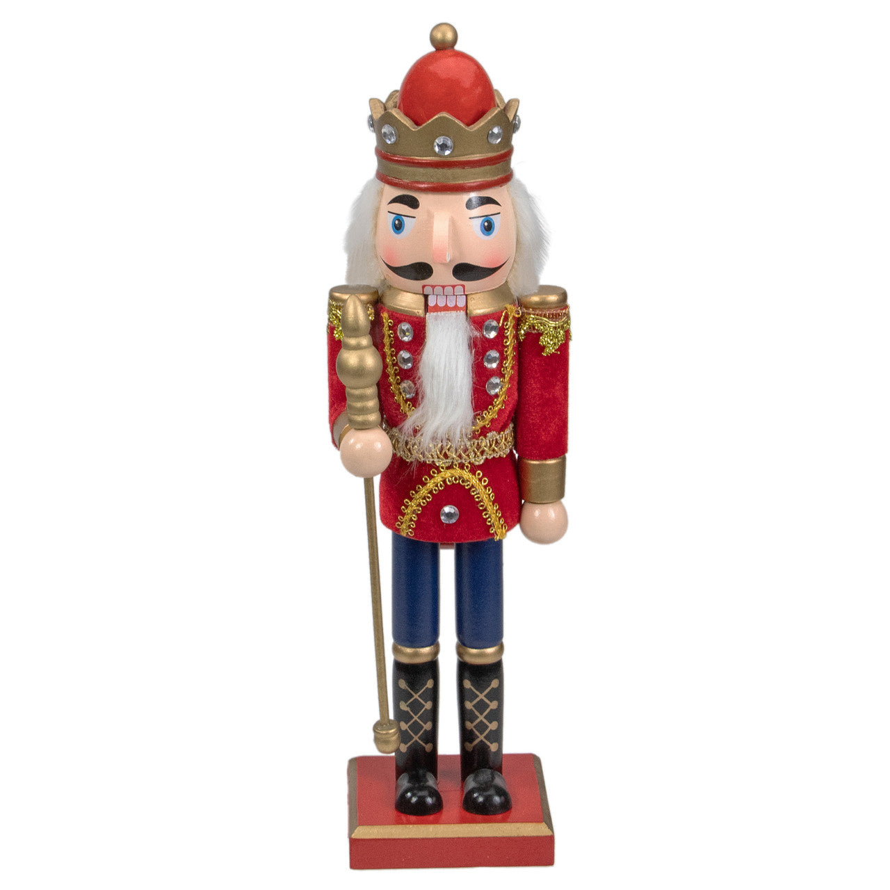 14" Red and Gold Traditional Christmas Nutcracker King with Scepter Tabletop Figurine