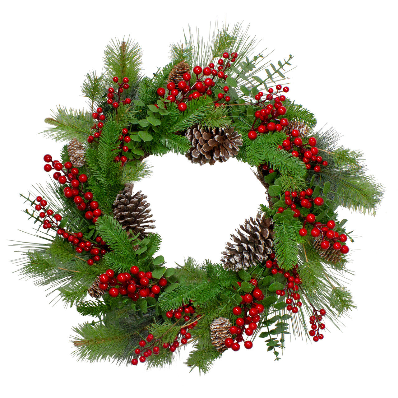 Holly Berries and Snowy Pinecones Artificial Christmas Wreath - 24-Inch, Unlit