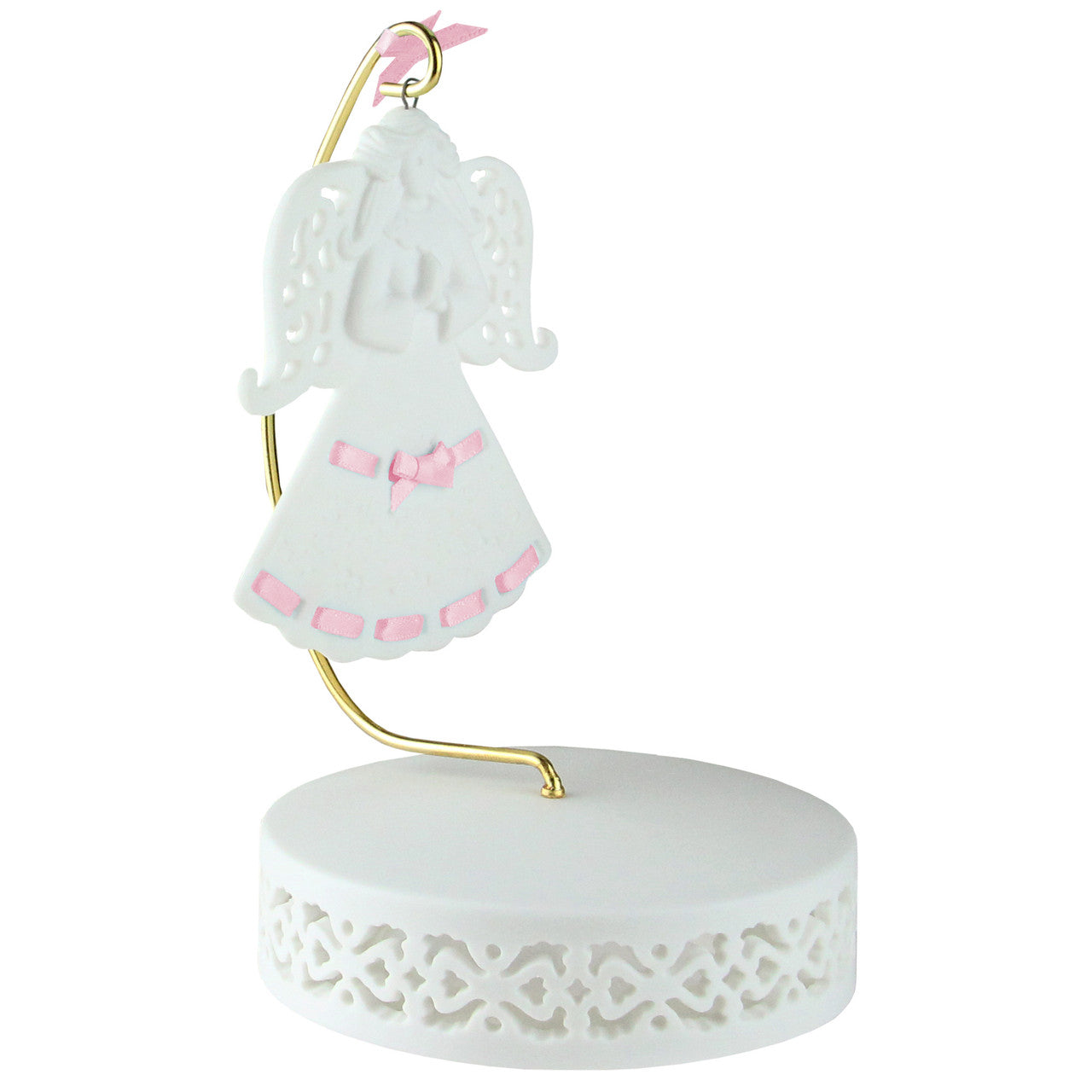 Pink Ribbon Porcelain Angel Ornament With Hanger and Base #46721G