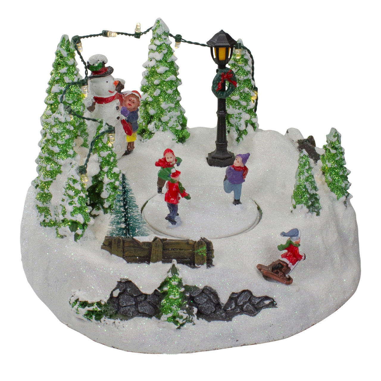 9" Lighted Christmas Scene with Moving Skaters and a Snowman