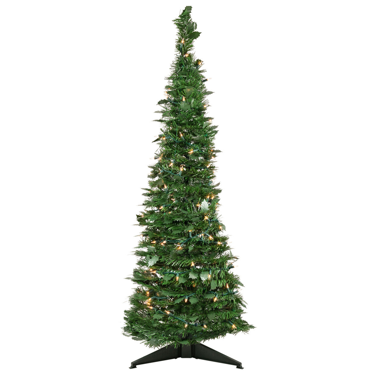 4' Pre-Lit Green Tinsel Pop-Up Artificial Christmas Tree, Clear Lights