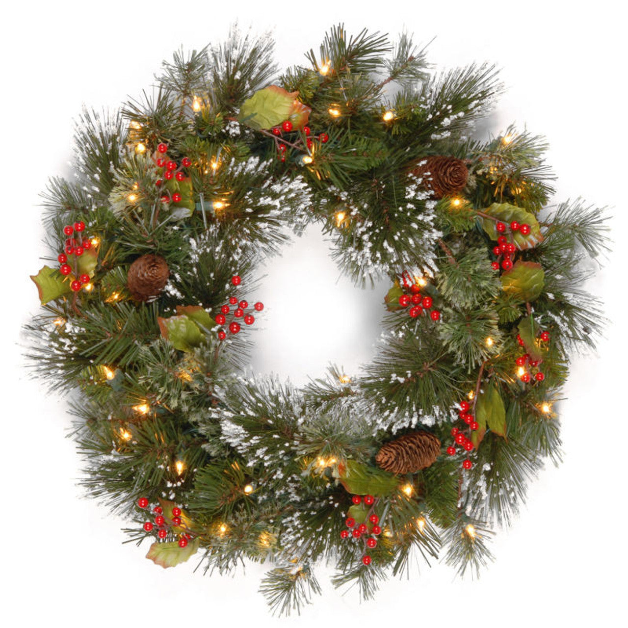 24” Pre-Lit Wintry Pine Artificial Christmas Wreath - Clear Lights