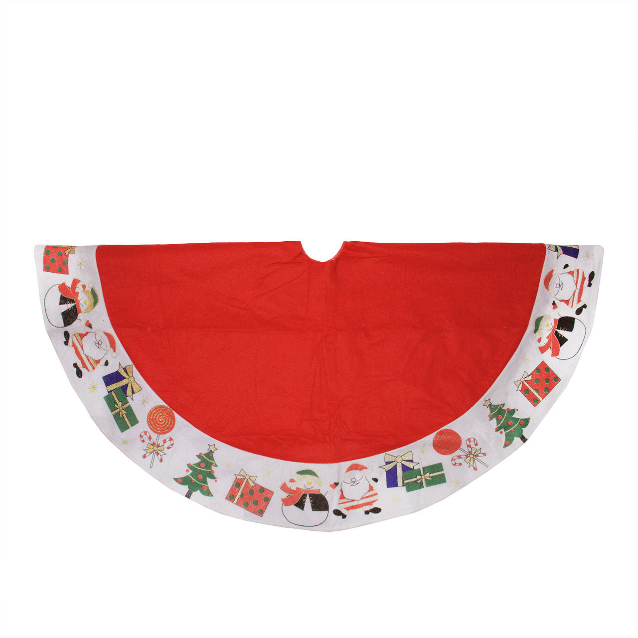 48" Red with White Border Christmas Day Fun and Surprise Christmas Tree Skirt