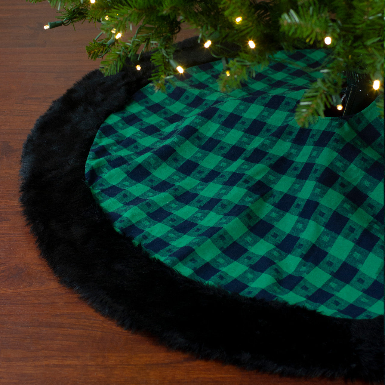 48" Green and Black Plaid Christmas Tree Skirt