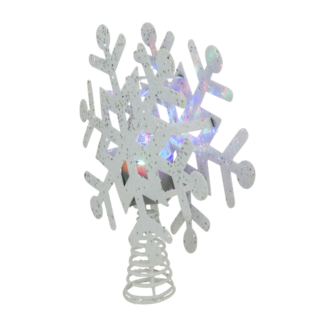 12" Lighted White Snowflake Christmas Tree Topper - Multicolor Lights