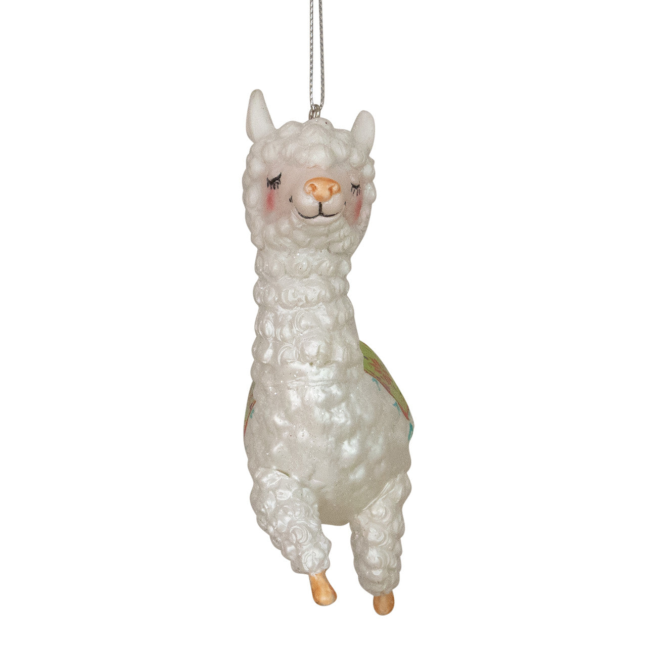 5" White and Green Glittered Regal Jumping Llama Glass Christmas Ornament