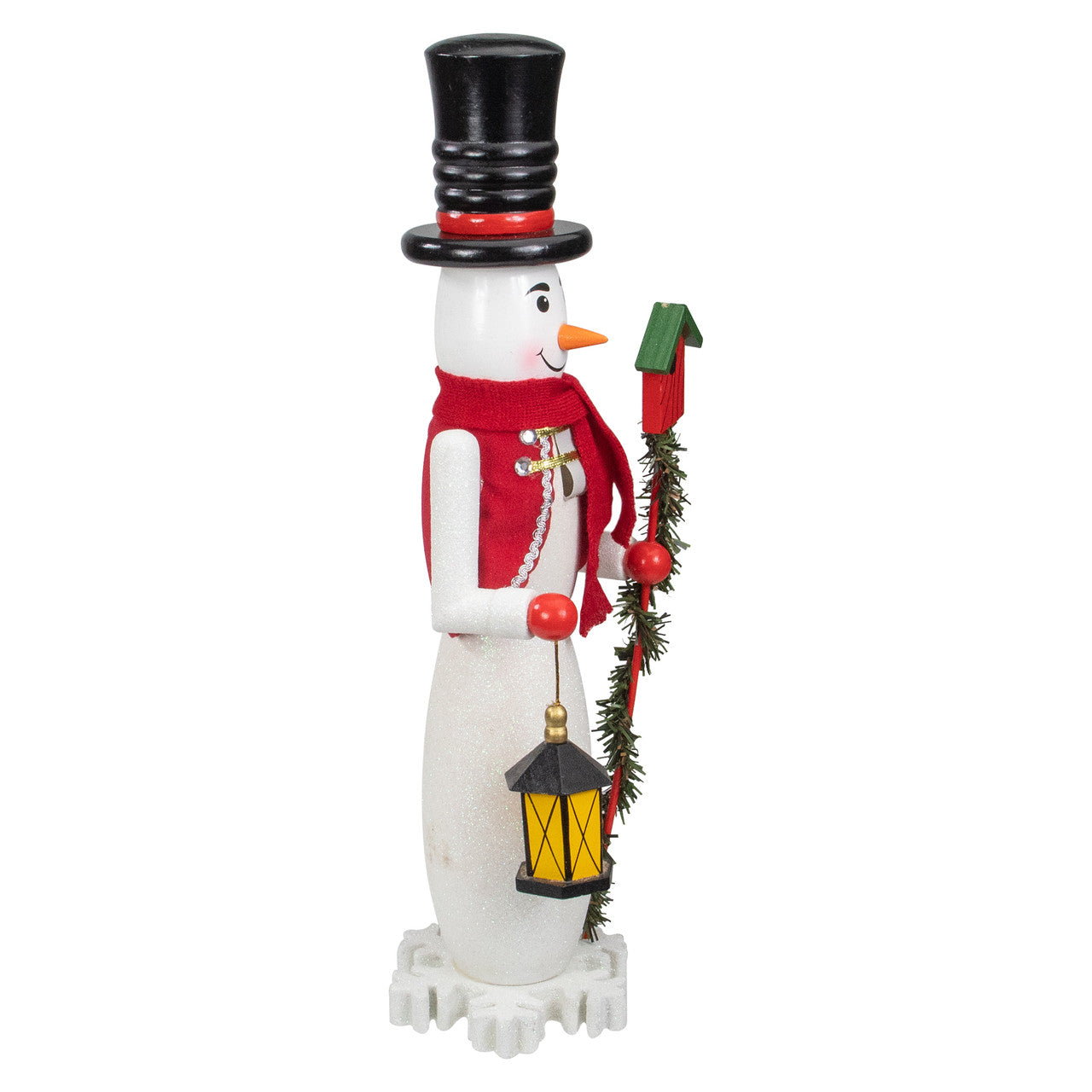 18" White and Red Wooden Snowman Christmas Nutcracker