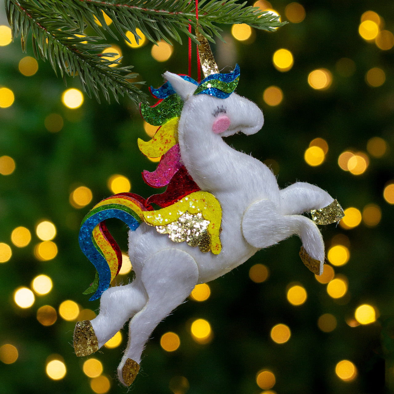 6.5" Plush Leaping Rainbow Unicorn Christmas Ornament