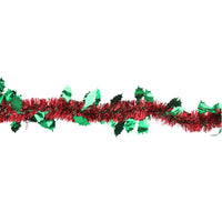 Thumbnail for 50' Shiny Red Christmas Tinsel Garland with Green Holly - Unlit