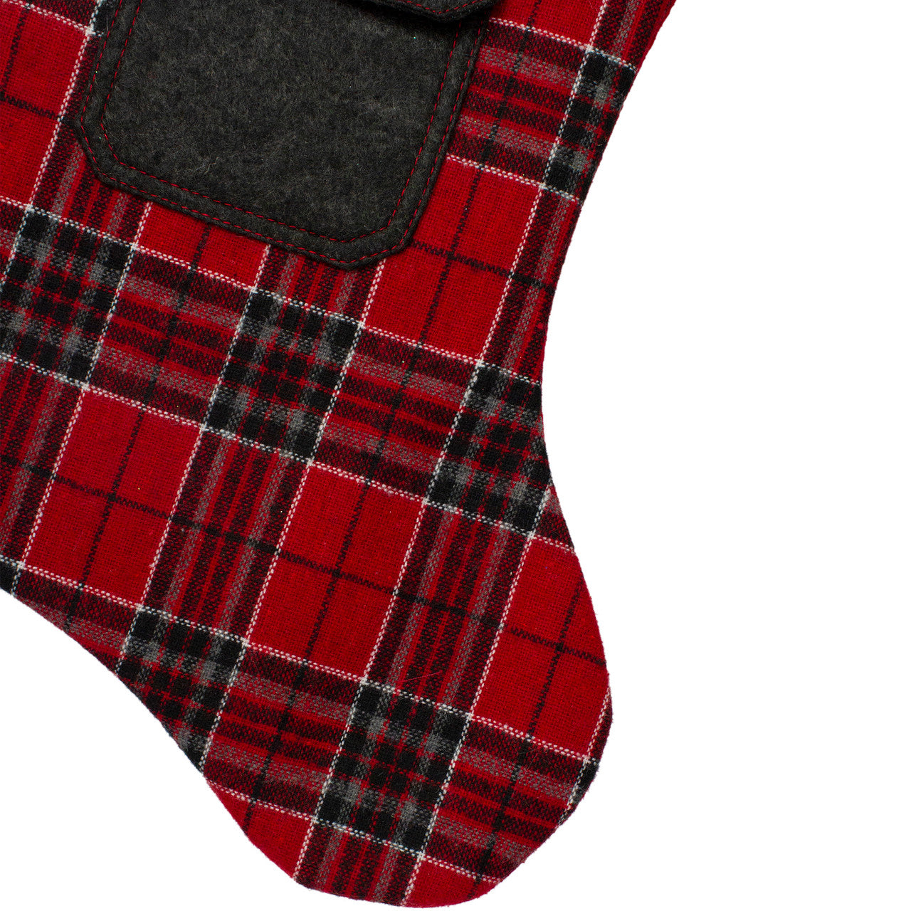 20.5" Red and Black Plaid Christmas Stocking with Pocket and Faux Fur Cuff