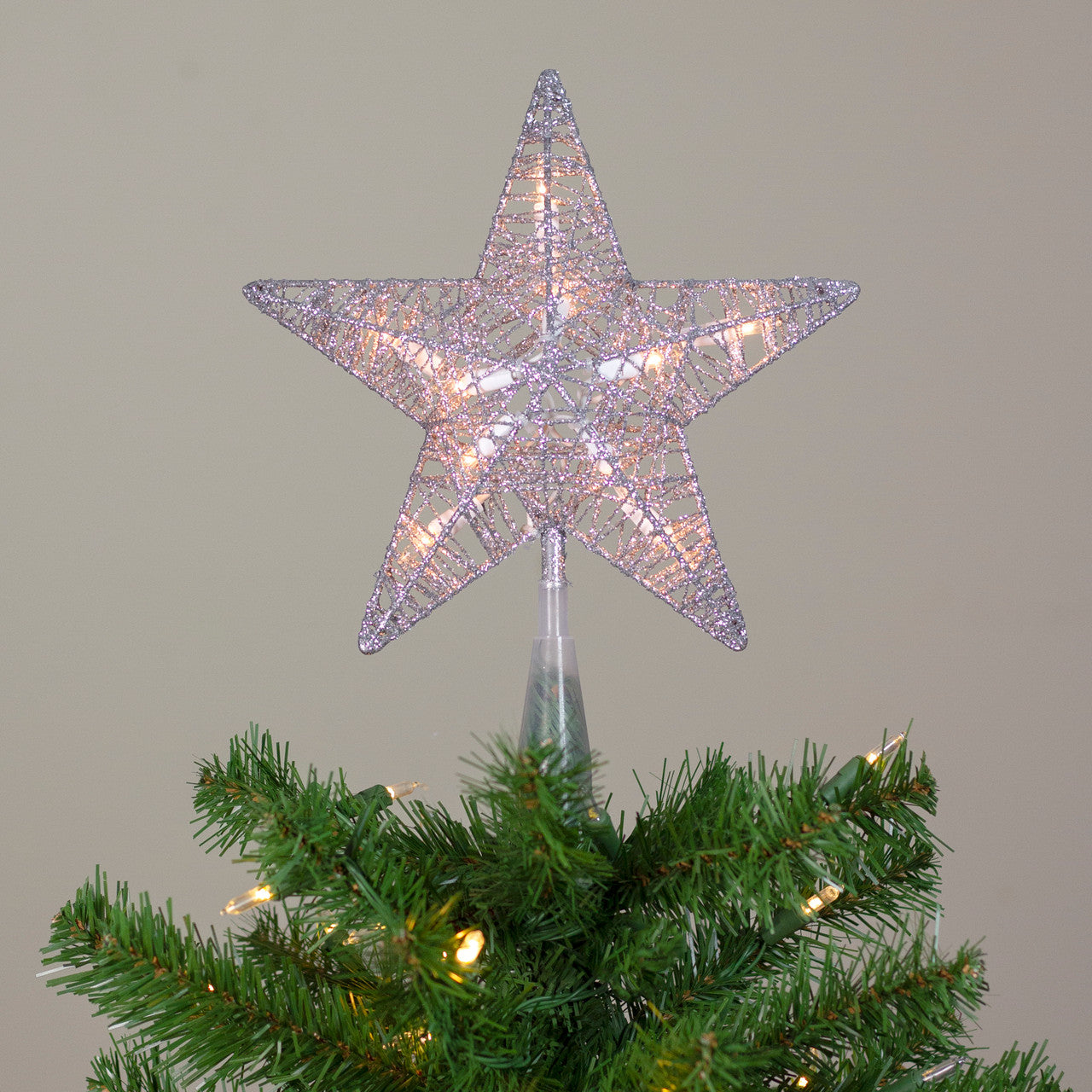 9.5" Lighted Silver Star Christmas Tree Topper - Clear Lights