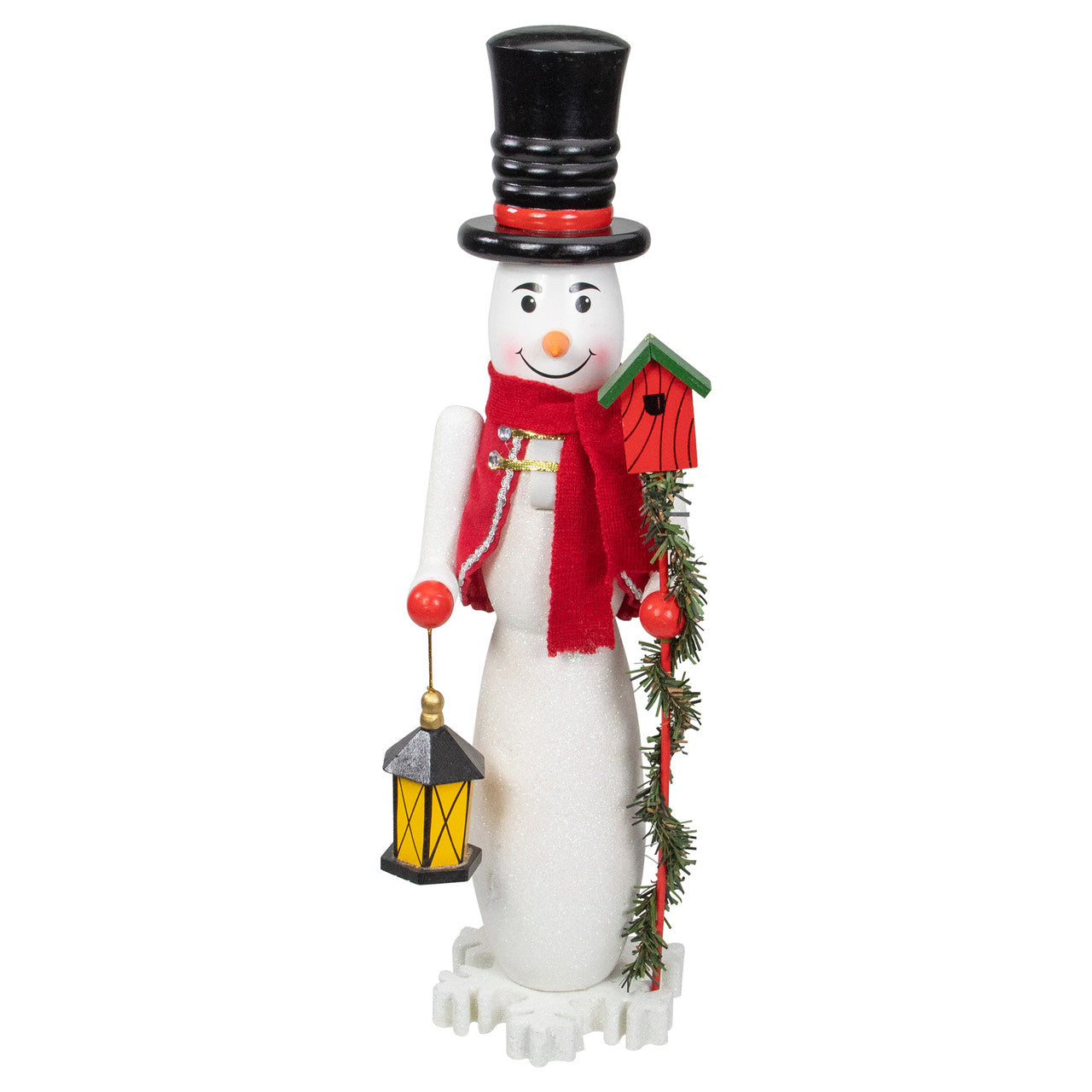 18" White and Red Wooden Snowman Christmas Nutcracker