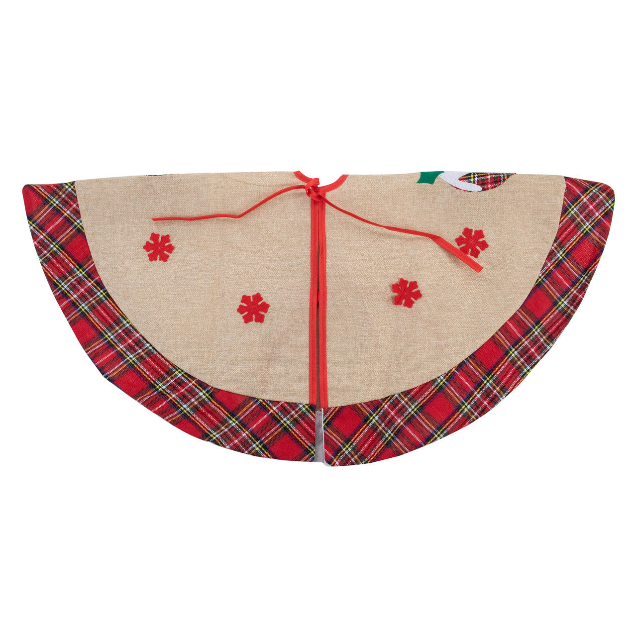 36" Burlap Plaid Tree Skirt with Christmas Puddings