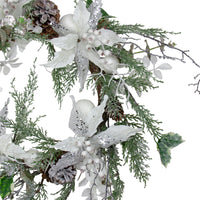 Thumbnail for Iced White Poinsettia Artificial Christmas Wreath - 22 inch, Unlit