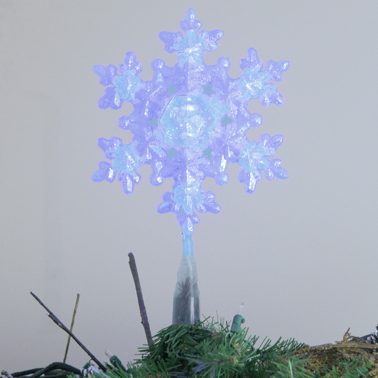 9.25" White and Blue Lighted Sparkly Snowflake Christmas Tree Topper - Clear Lights