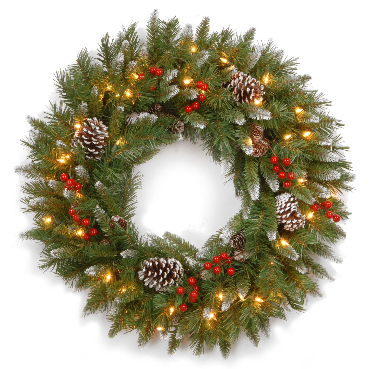 30” Frosted Berry Christmas Wreath - Clear Lights