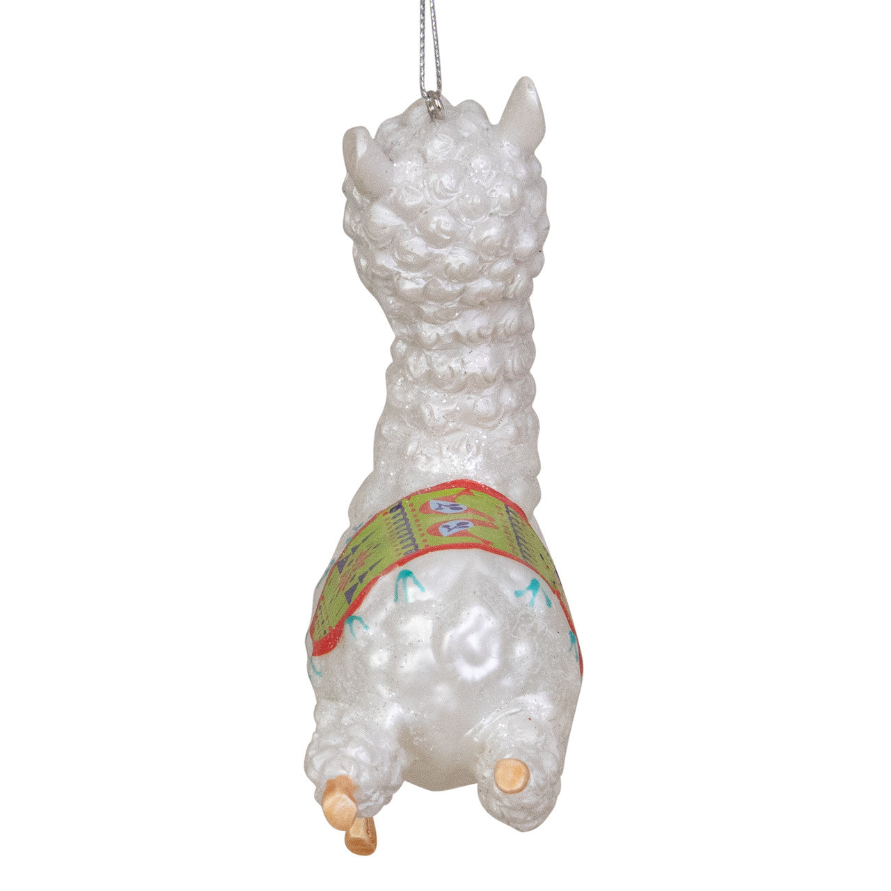 5" White and Green Glittered Regal Jumping Llama Glass Christmas Ornament