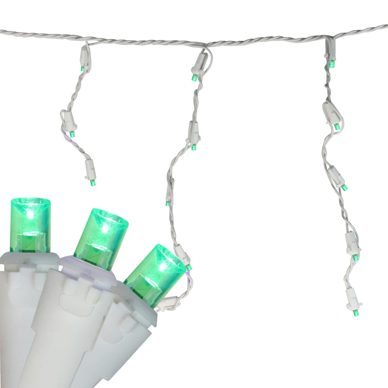 70 Green LED Wide Angle Icicle Christmas Lights - 5.25 ft White Wire