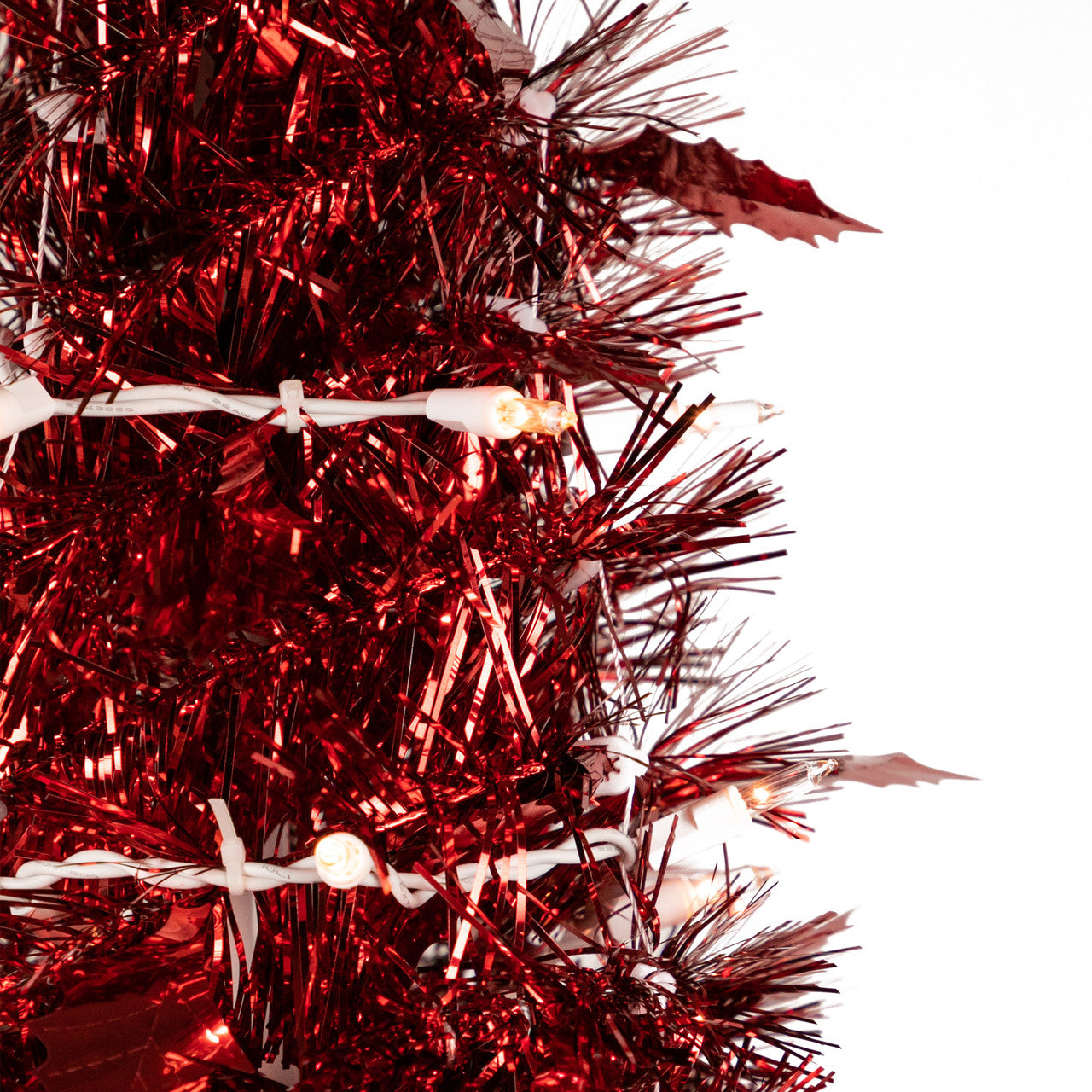 6' Pre-Lit Red Tinsel Pop-Up Artificial Christmas Tree - Clear Lights