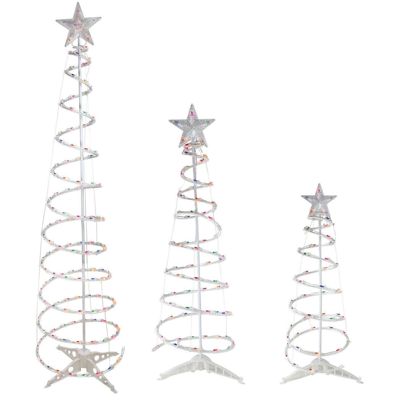 Set of 3 Lighted Multi-Color Spiral Christmas Trees - 3', 4', and 6'