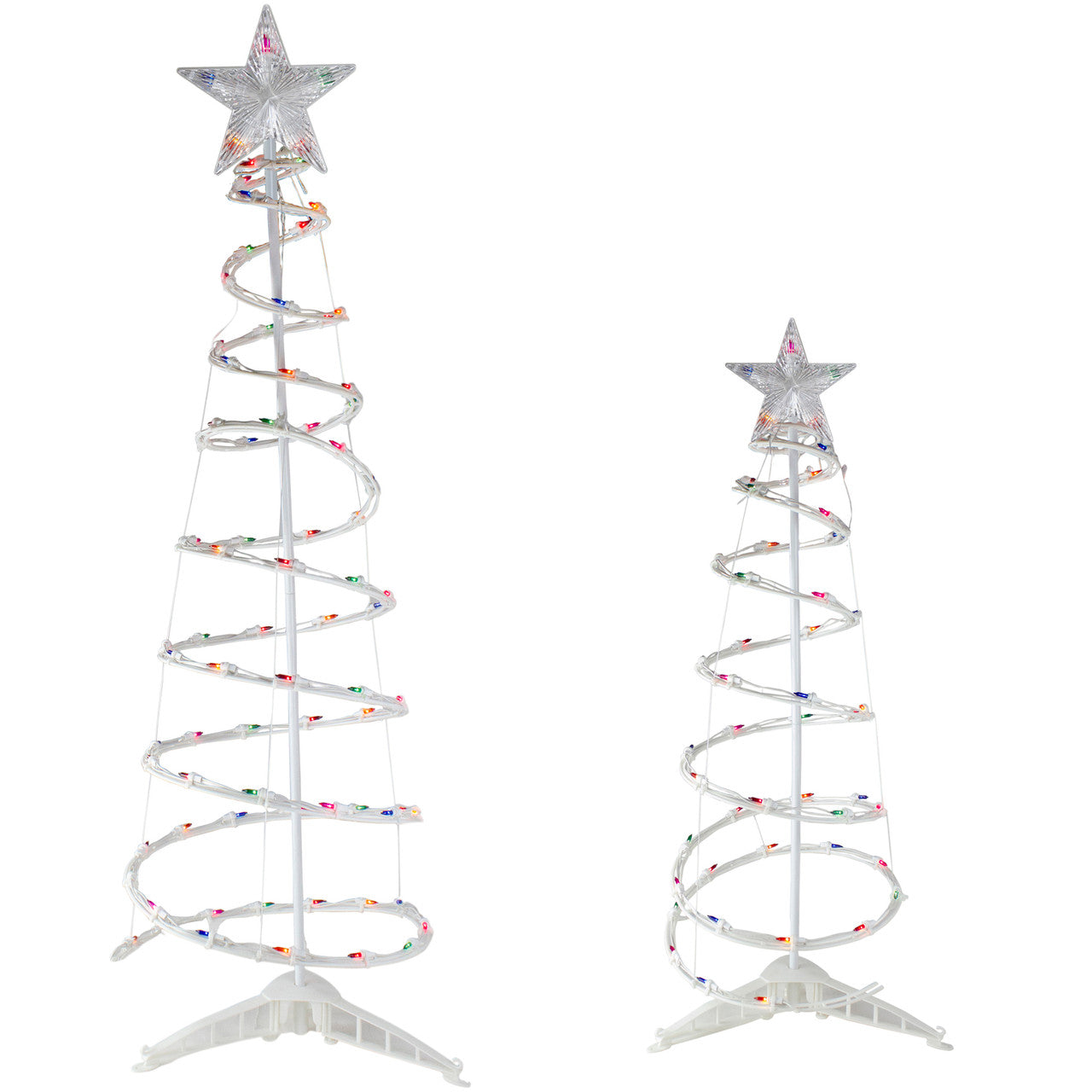 Set of 2 Lighted Multi-Color Outdoor Spiral Christmas Cone Trees 4', 6'