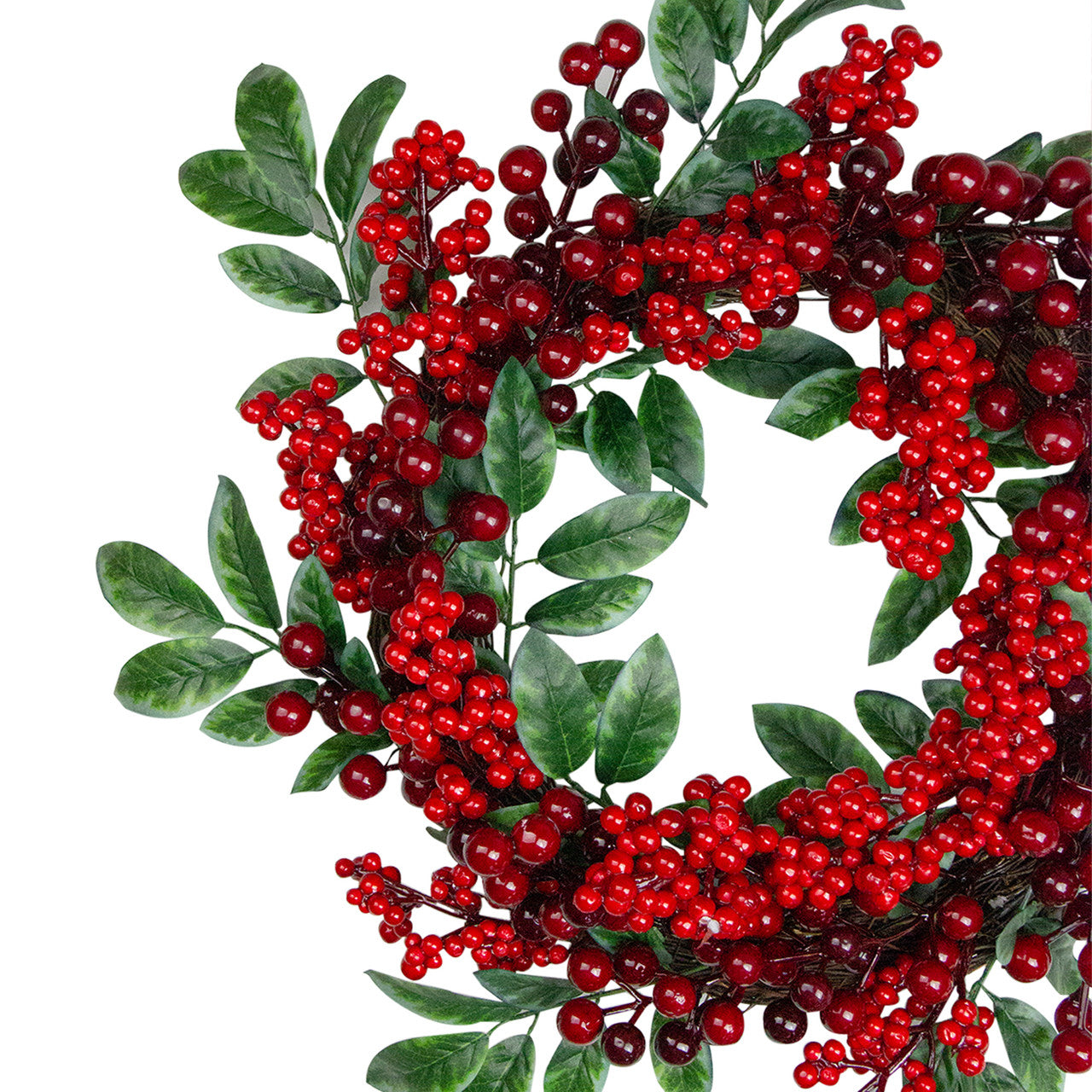 Red Berries and Two-Tone Green Leaves Artificial Christmas Wreath - 18-Inch, Unlit