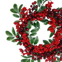 Thumbnail for Red Berries and Two-Tone Green Leaves Artificial Christmas Wreath - 18-Inch, Unlit