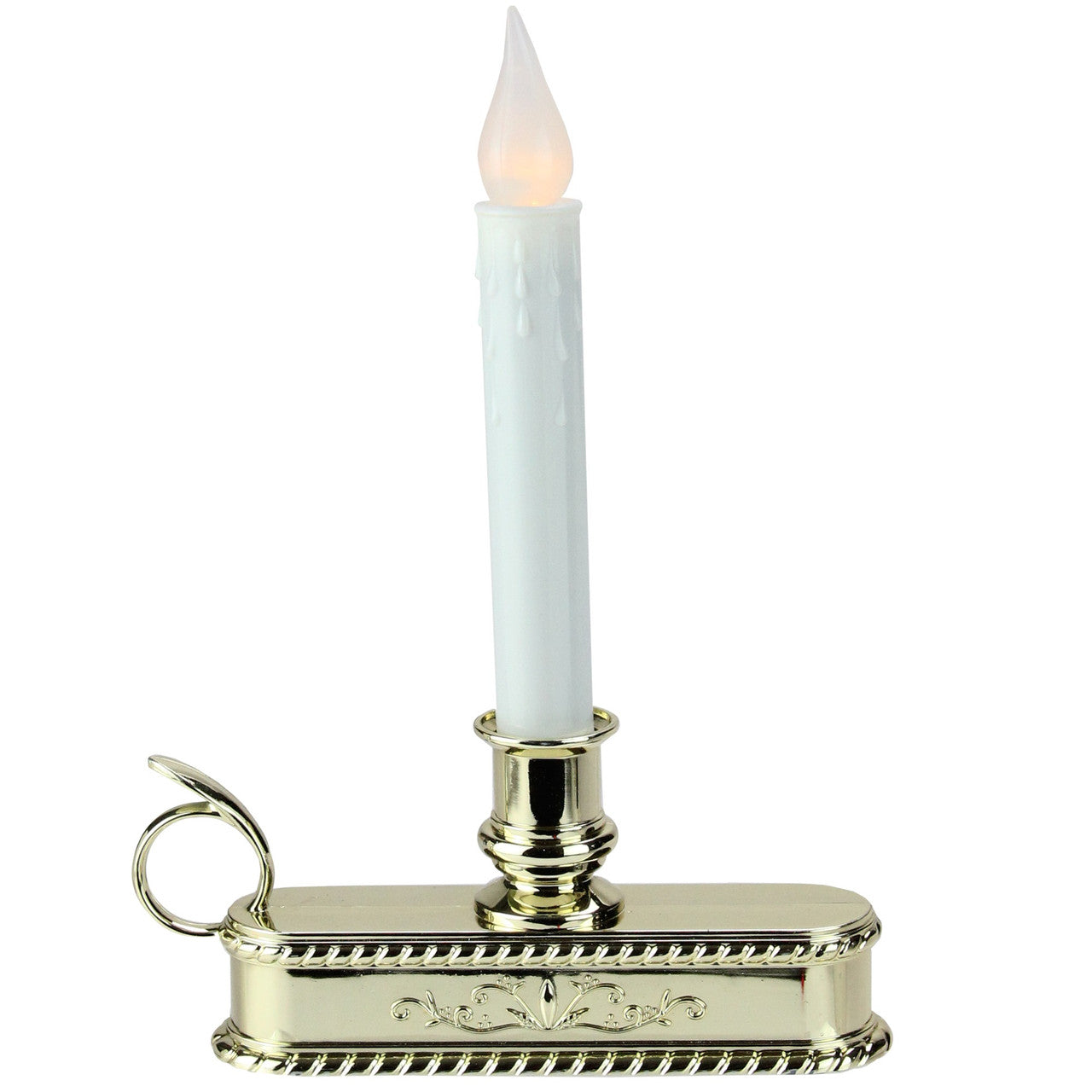 8.75" Pre-Lit White and Gold LED C5 Flickering Christmas Candle Lamp with Handle Base