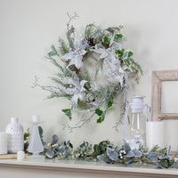 Thumbnail for Iced White Poinsettia Artificial Christmas Wreath - 22 inch, Unlit