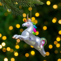 Thumbnail for Glittery Rainbow Unicorn Glass Christmas Ornament 4.5