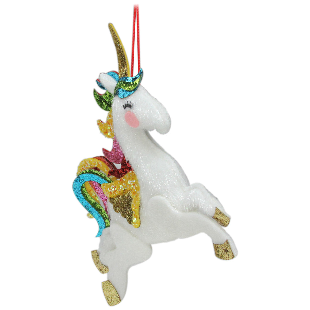 6.5" Plush Leaping Rainbow Unicorn Christmas Ornament