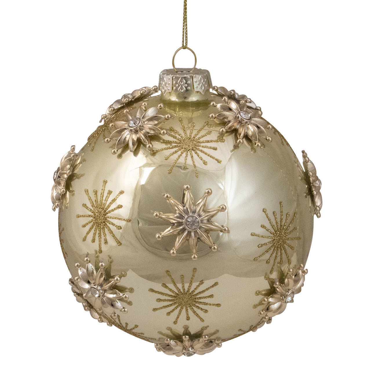 Shiny Gold Starburst Glass Christmas Ball Ornament 4.5" (50mm)