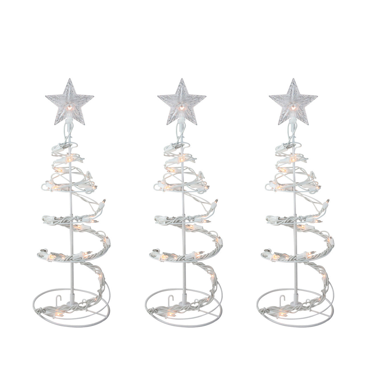 Set of 3 White Clear Lighted Spiral Cone Walkway Christmas Trees Outdoor Decor 18"