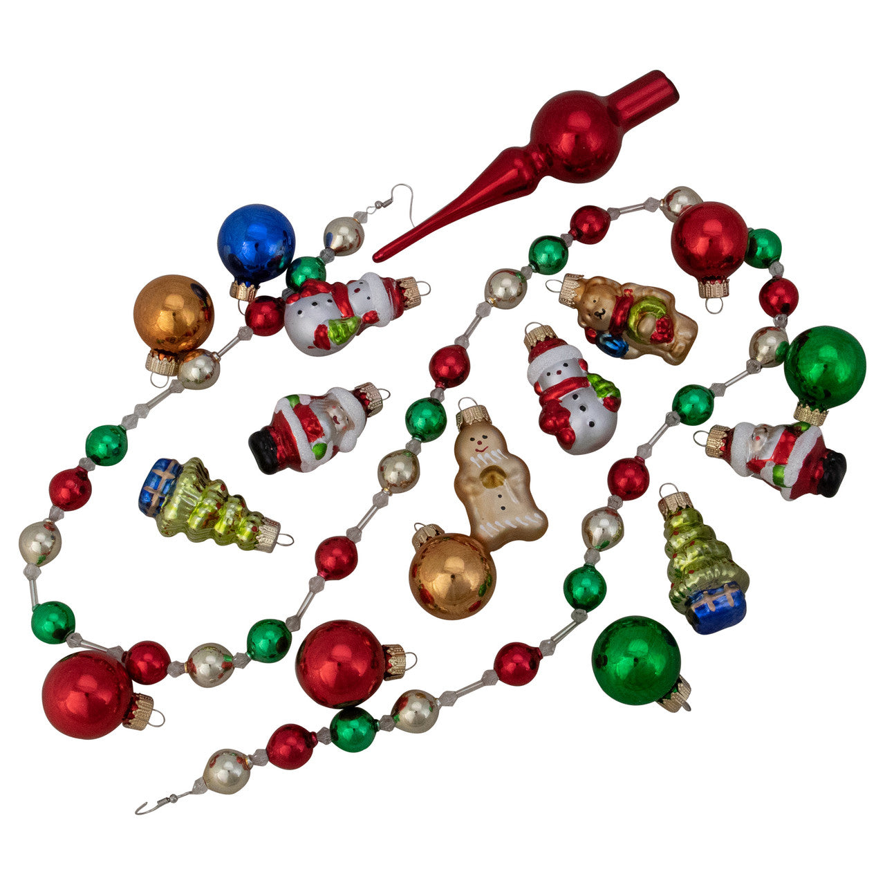 18ct Red and Green Beaded Garland with Christmas Ornaments 30"