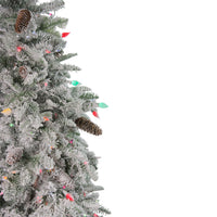 Thumbnail for 6.5' Pre-Lit Flocked Dunton Spruce Slim Artificial Christmas Tree - Multi Lights