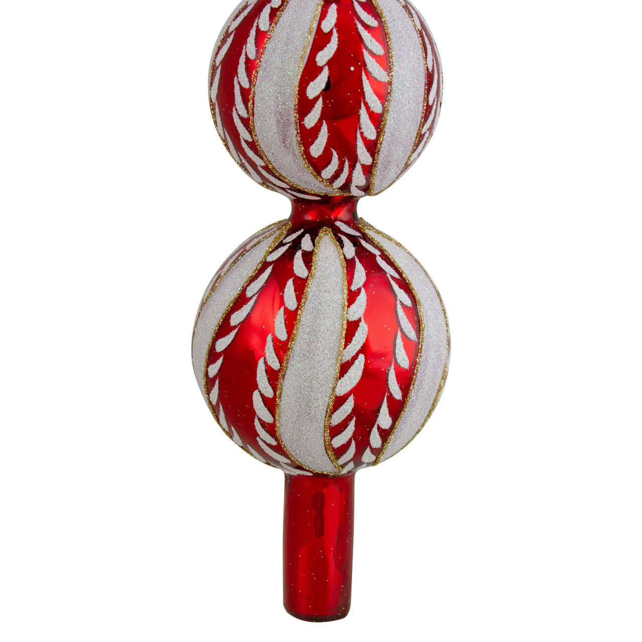 14.75" Red and White Glass Finial Christmas Tree Topper