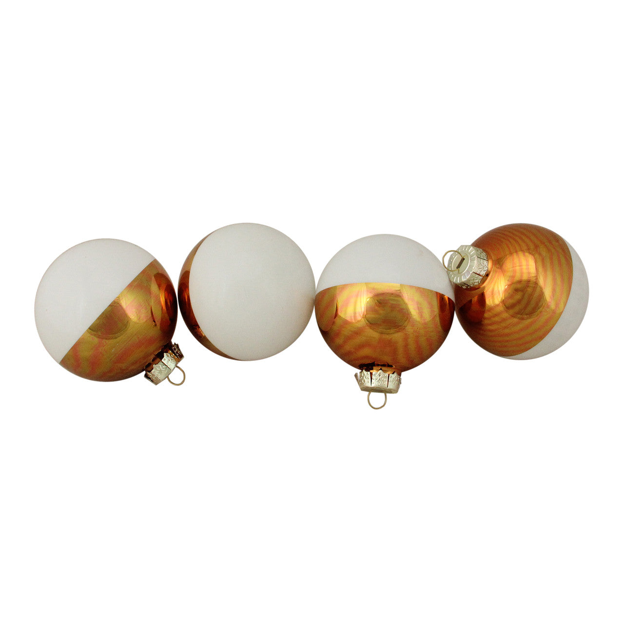 4ct White and Gold Shiny Glass Christmas Ball Ornaments 3.25" (80mm)