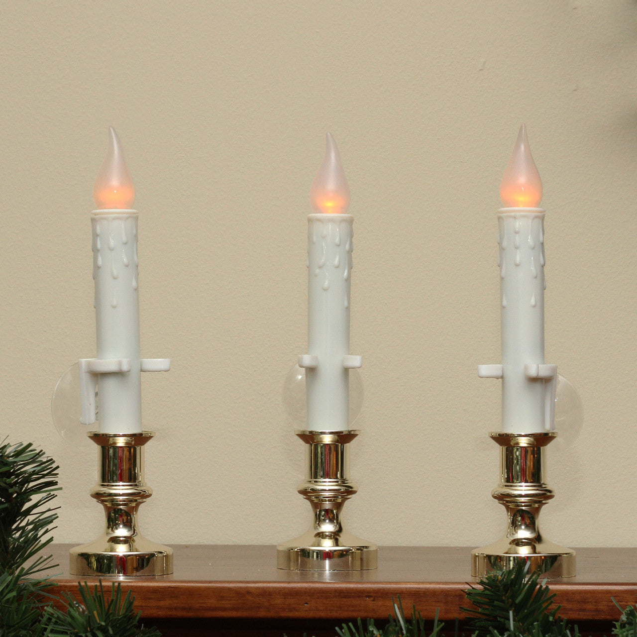 Set of 3 White LED C5 Flickering Window Christmas Candle Lamps with Timer 8.5"