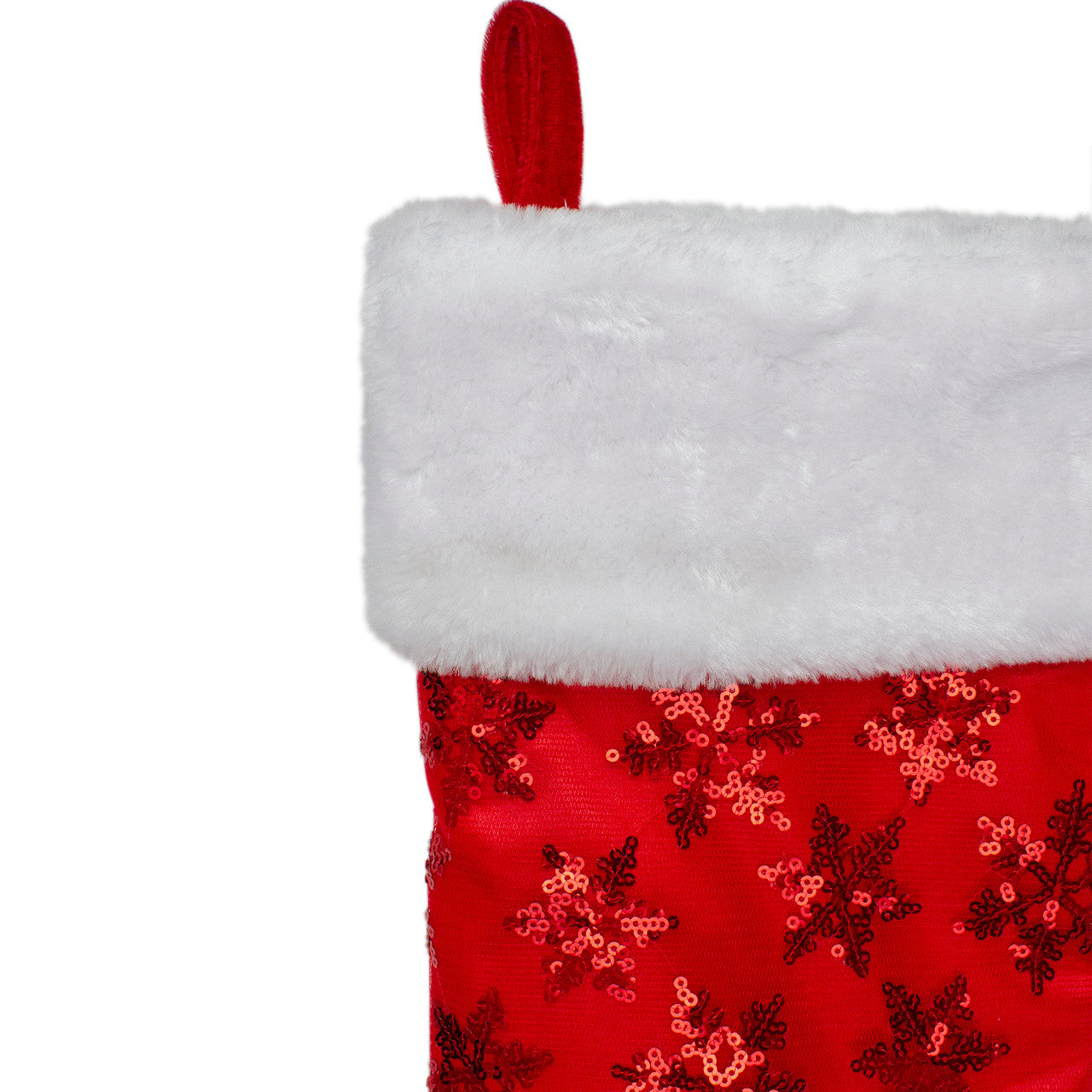 20.5" Red and White Sequin Snowflake Christmas Stocking