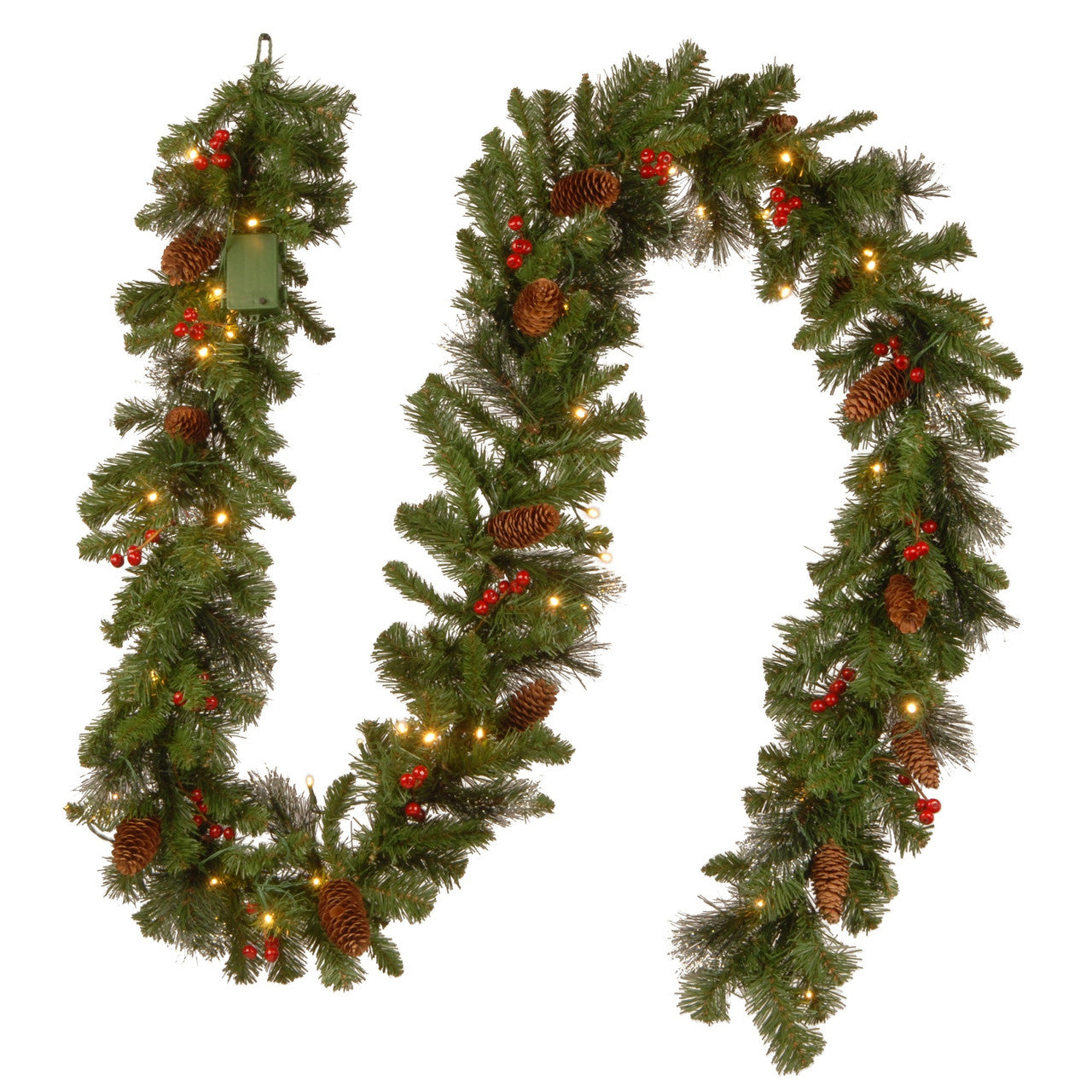 9' x 10" Pre-Lit B/O Crestwood Spruce Decorated Artificial Christmas Garland - Warm White LED Lights