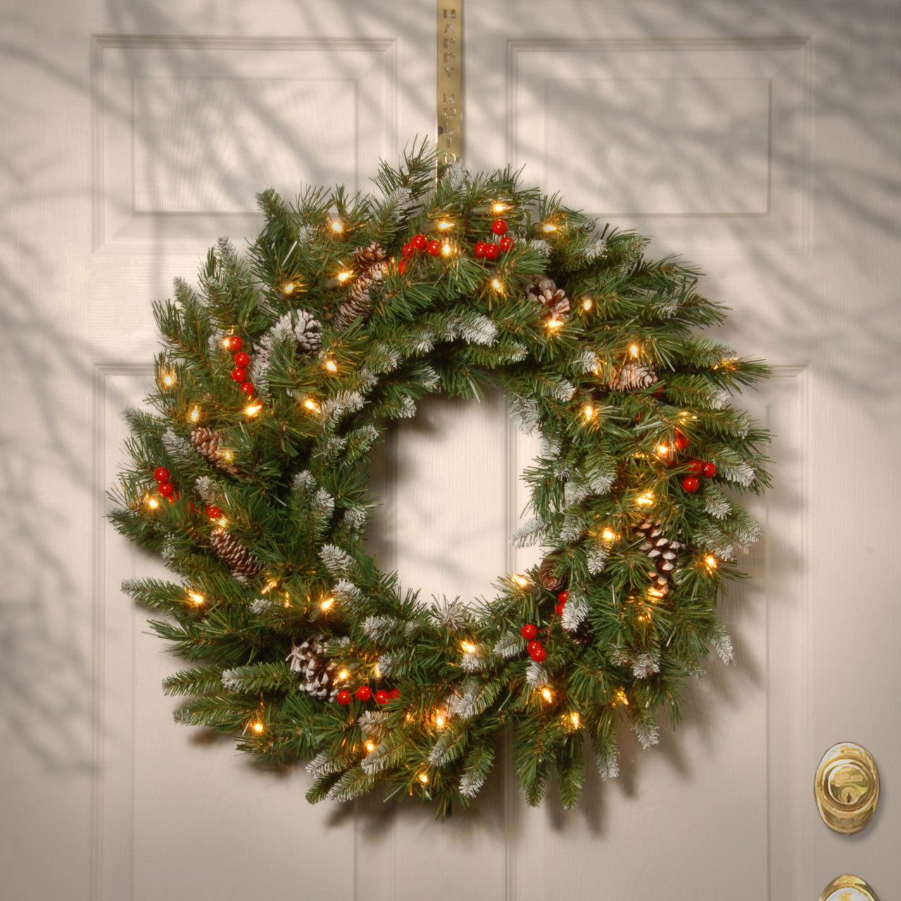 24” Frosted Berry Christmas Wreath - Clear Lights