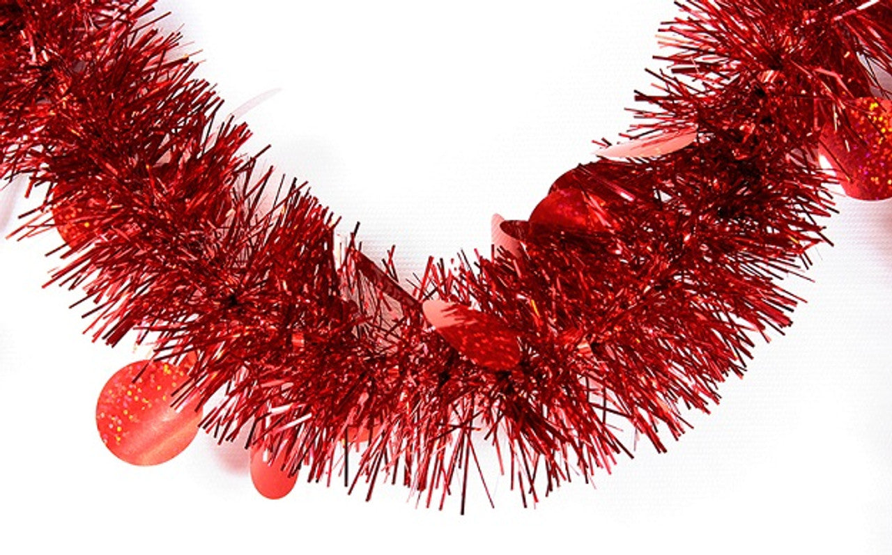 50' x 2.5" Shiny Red Tinsel Artificial Christmas Garland - Unlit