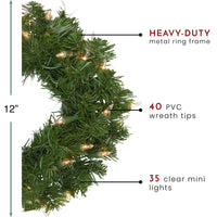 Pre-Lit Deluxe Windsor Pine Artificial Christmas Wreath - 12-Inch, Clear Lights