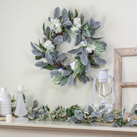 Thumbnail for Iced Hydrangeas, Blueberries, and Foliage Artificial Christmas Wreath - 26 Inch, Unlit