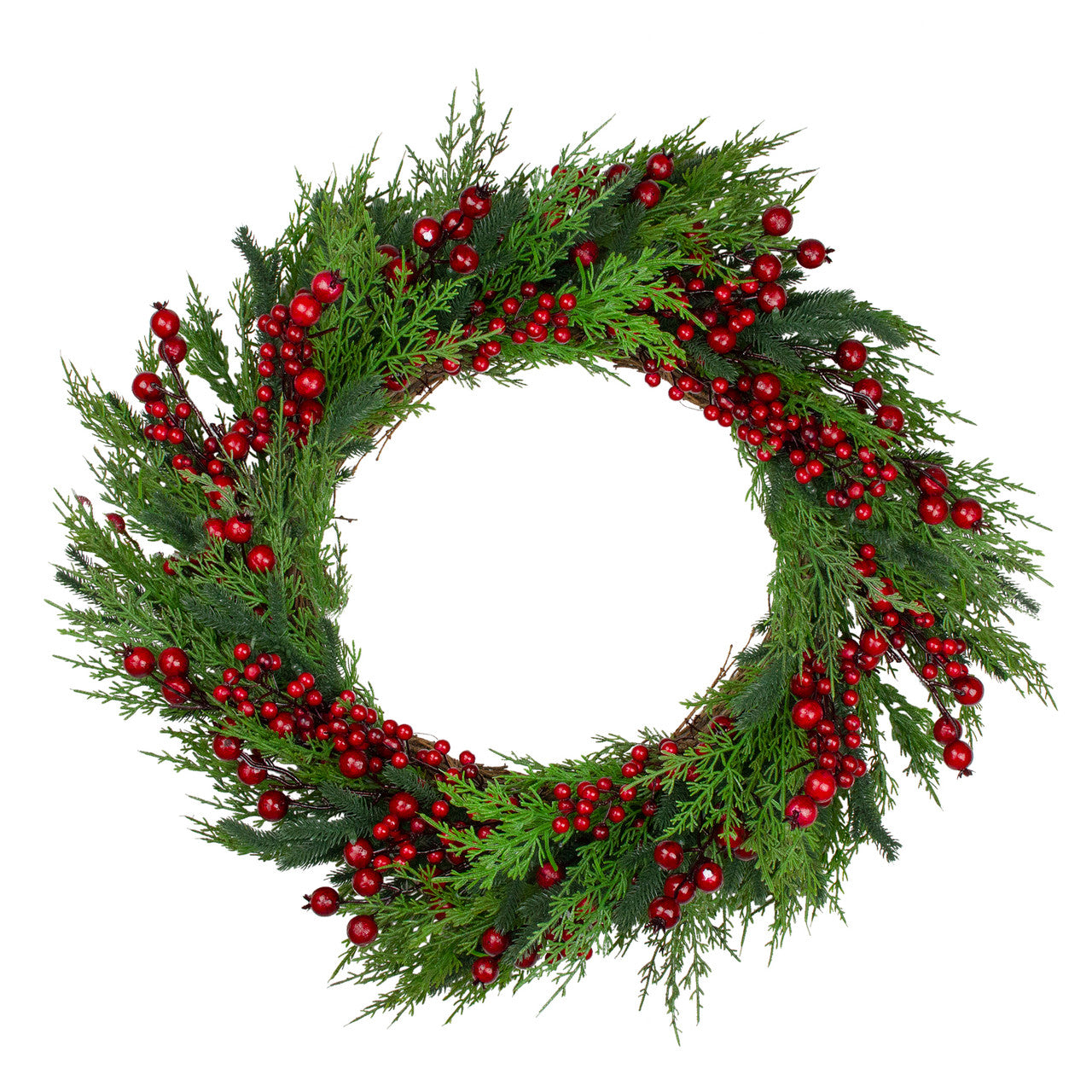 Mixed Pine and Berries Artificial Christmas Wreath - 26 inch, Unlit